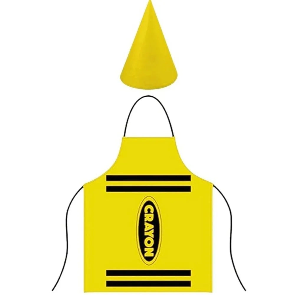 Crayon Costume Apron & Cone Hat Set for Adults | Halloween Costume Apron Set Nixie Yellow