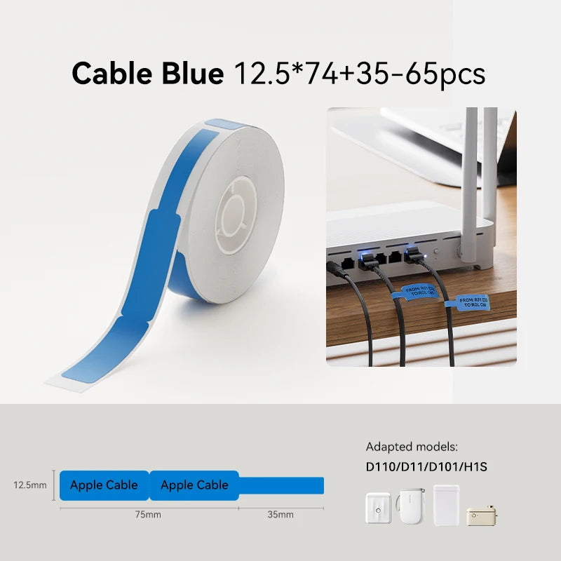 NIIMBOT Waterproof Thermal Label Paper – D110 D101 D11 Compatible Thermal Label Rolls Nixie Blue Cable