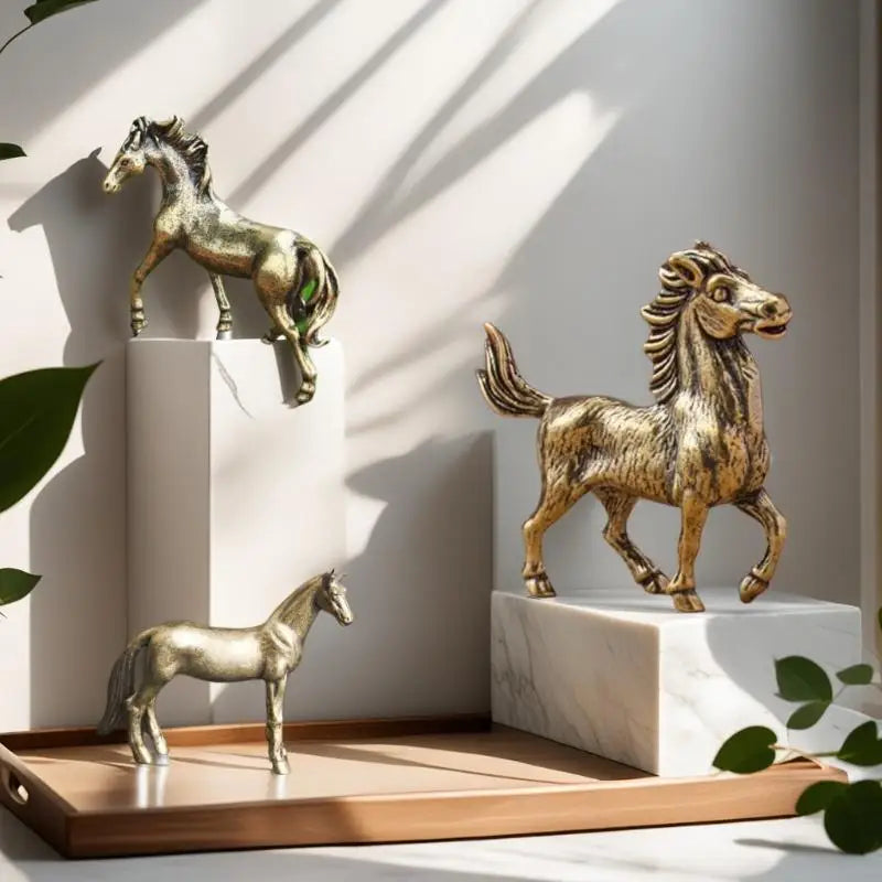 Brass Horse Figurine Miniature Copper Sculpture Desktop Décor