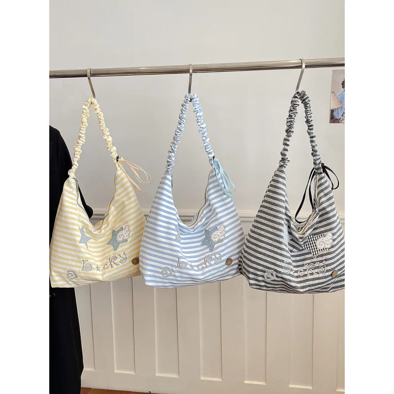 Women's Two-Tone Striped Tote Bag – Shoulder & Crossbody