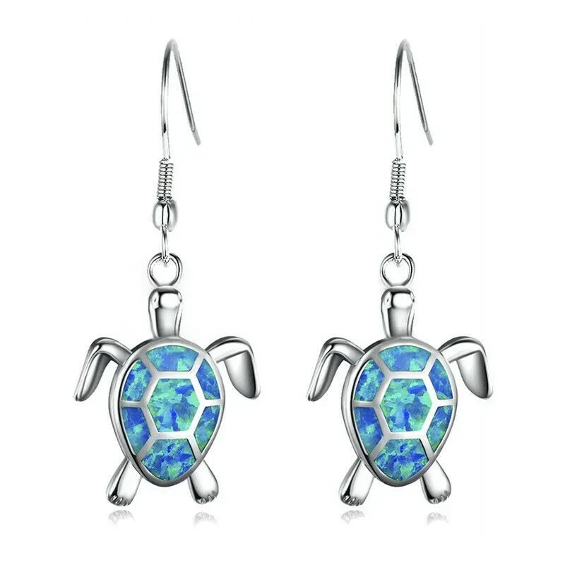 Turtle Hook Drop Earrings – Opal Glass & Rhinestone | Nixie Fashion Drop Earrings Nixie