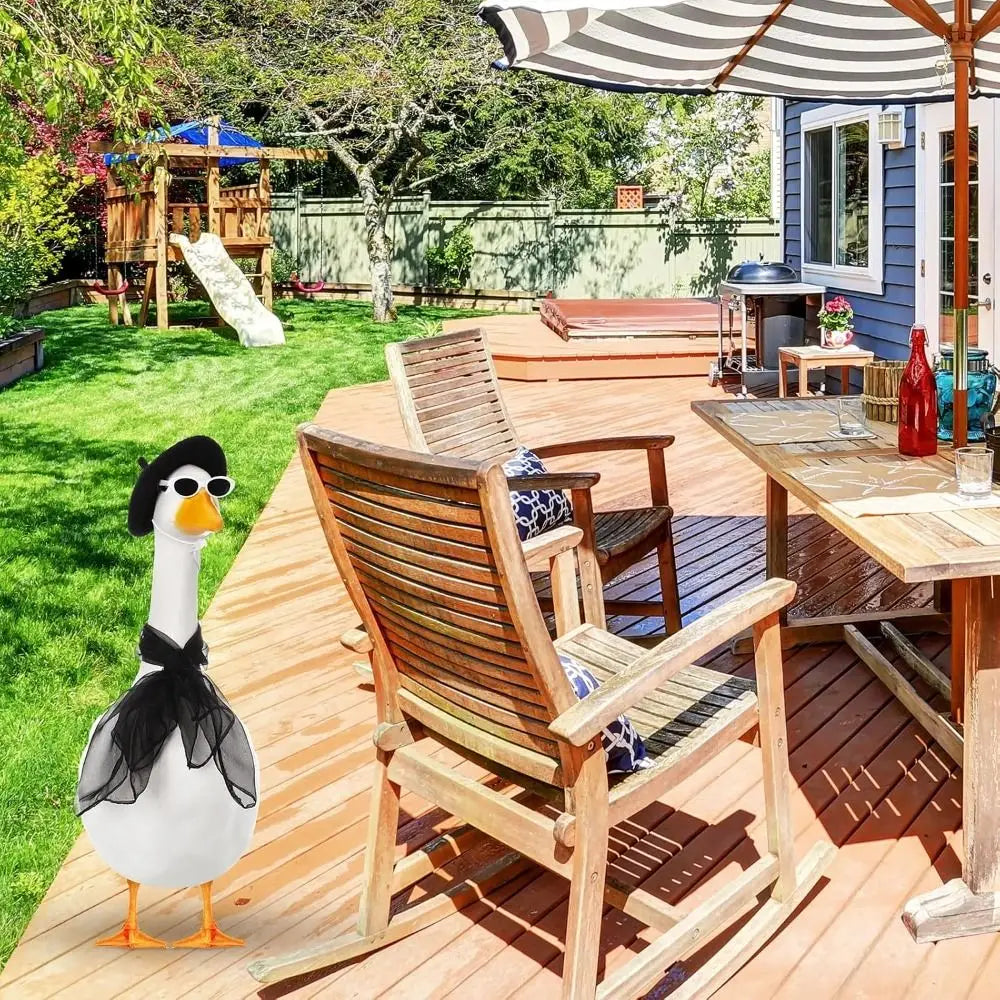 French Porch Goose Outfit Set – Funny Garden Costume Décor Goose Statue Costume Nixie