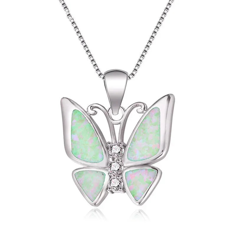 Fire Opal Butterfly Pendant Necklace – Blue & White Fashion Pendant Necklace Nixie