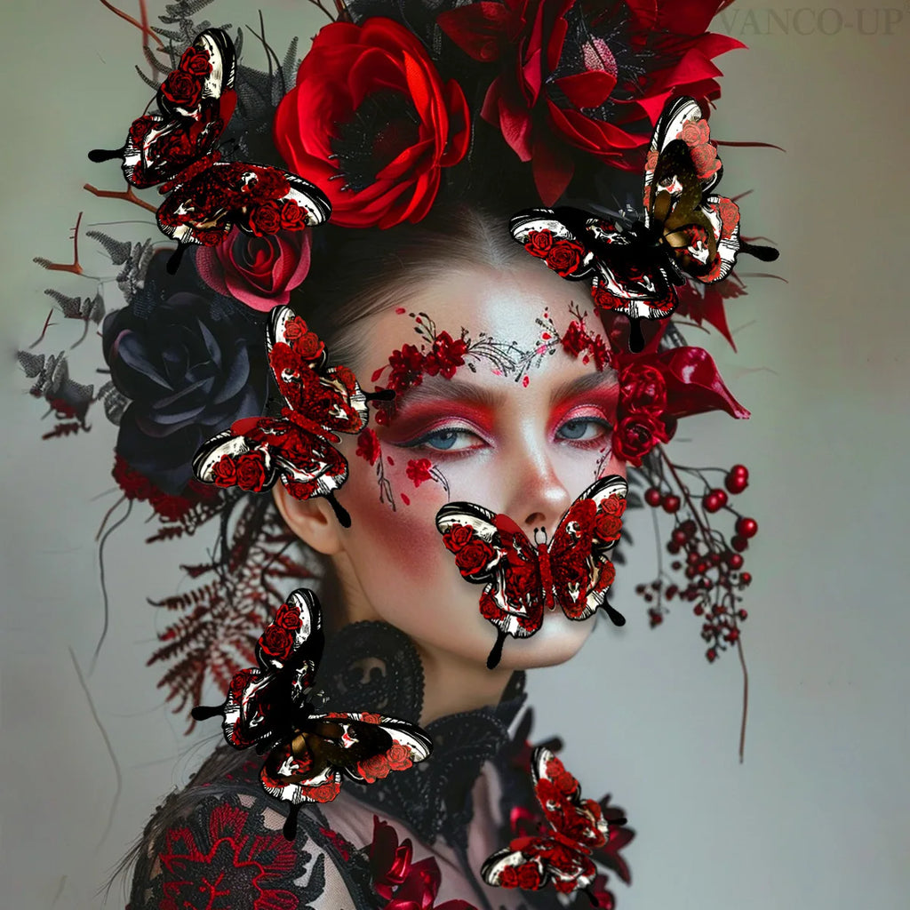 3D Skull Rose Butterfly Halloween Wall Stickers – 12 Pcs Halloween Wall Stickers Nixie