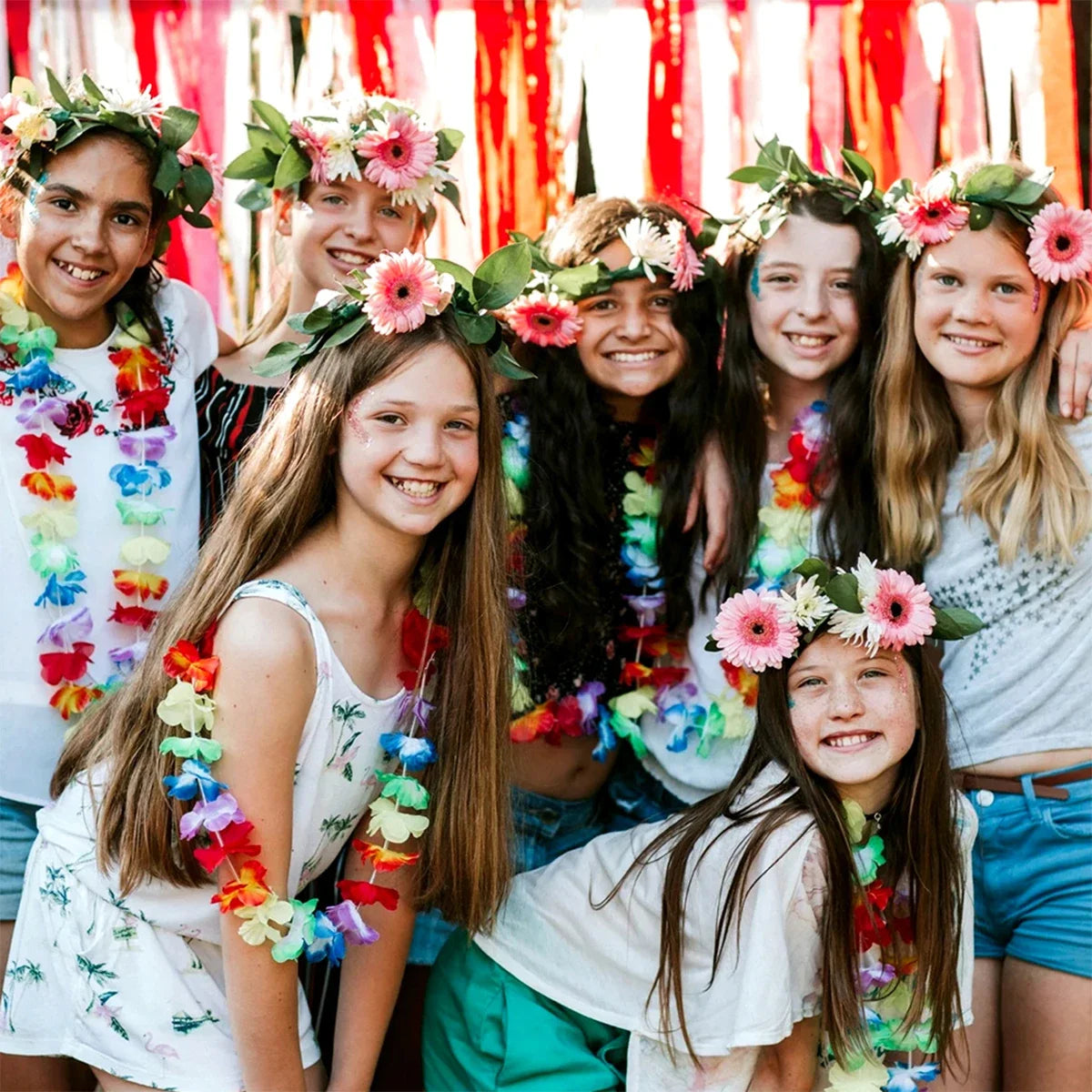 50/100Pcs Hawaiian Flower Lei Necklaces – Luau Party Supplies Party Lei Necklaces Nixie