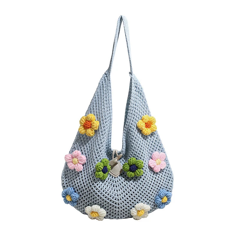 Floral Knit Tote Bag – Large Capacity Beach Shoulder Bag Knit Tote Bag Nixie