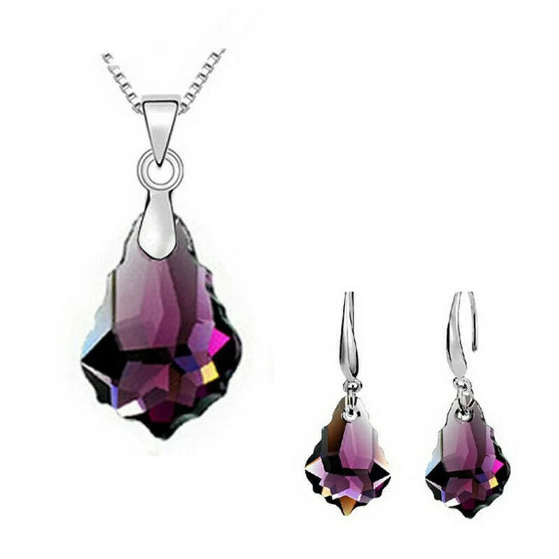 Purple Crystal Drop Necklace & Earrings Set | Nixie Jewelry Crystal Jewelry Set Nixie PURPLE