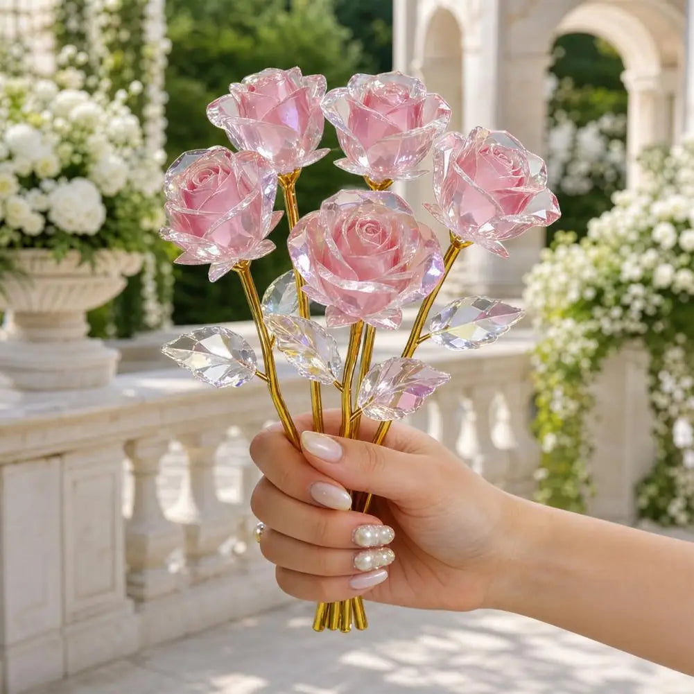 5-Pack Crystal Artificial Rose Flowers – Colorful Faux Roses Artificial Decorative Flowers Nixie