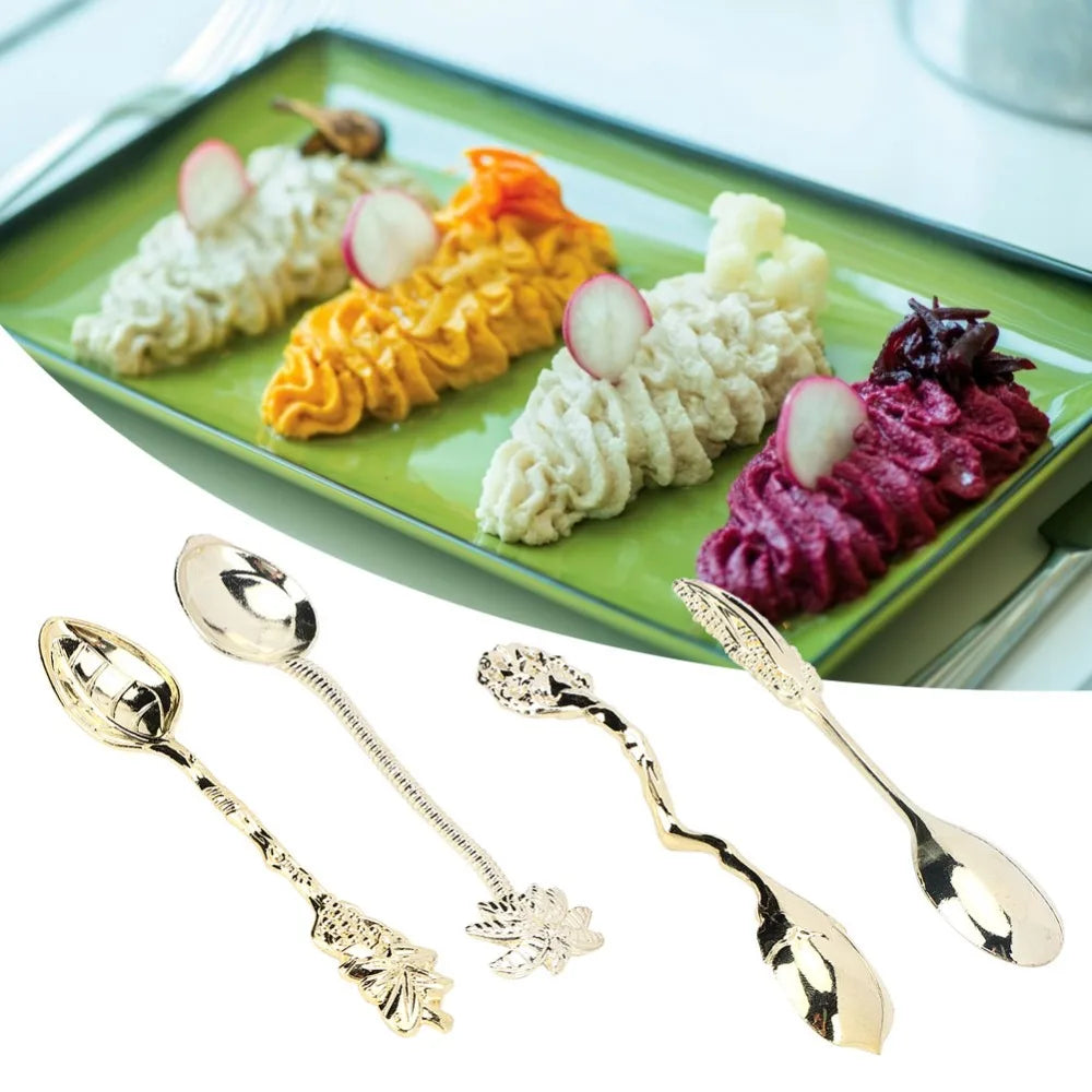4Pcs Vintage Matte Alloy Mini Dessert Spoons – Creative Scoop Set Dessert Spoon Set Nixie