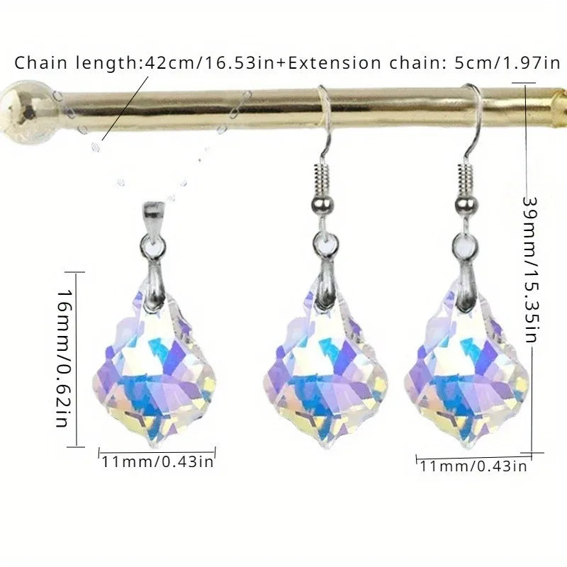 3-Piece Colorful Zircon Necklace & Drop Earrings Jewelry Set