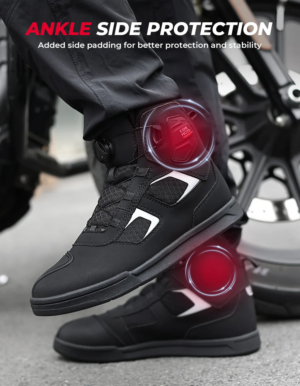 KEMITOUR Men's Lace-Free Motorcycle Riding Shoes – Black Motorcycle Riding Shoes Nixie