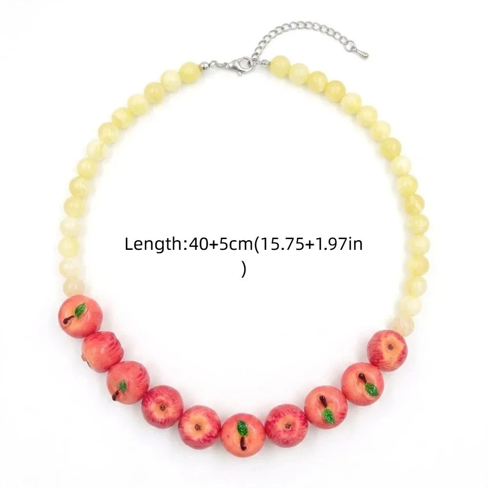 3D Colorful Fruit Beaded Necklace – Resin Strawberry & Pomegranate Beaded Pendant Necklace Nixie