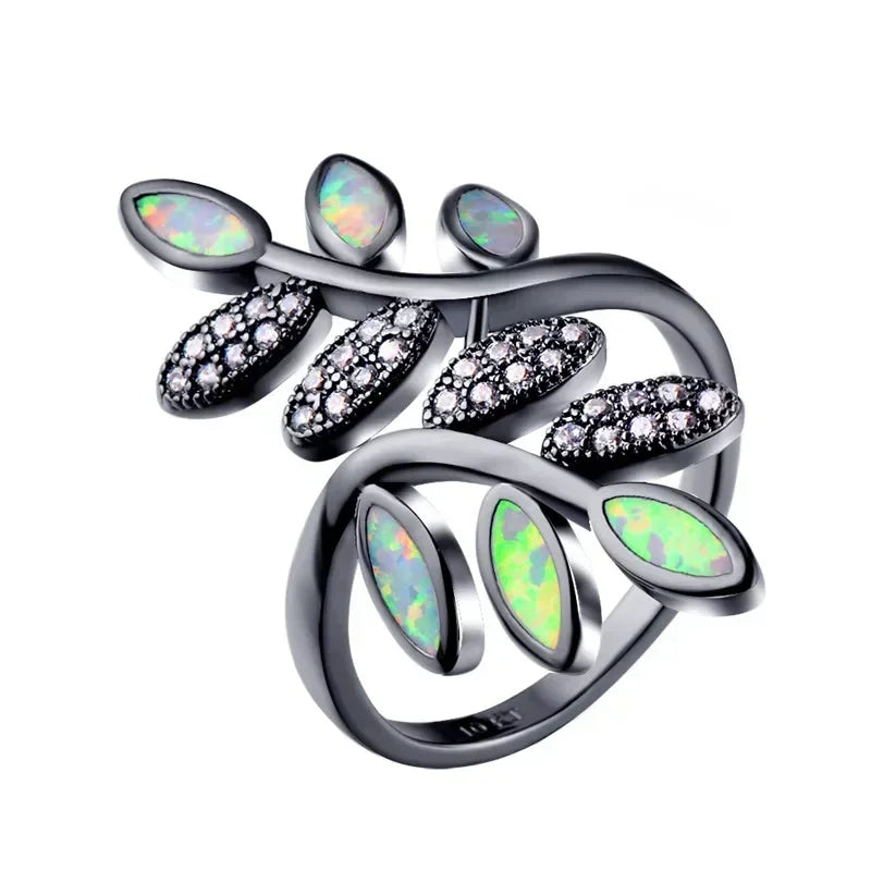 White Simulated Opal Zircon Ring – Black Gold Women's Jewelry