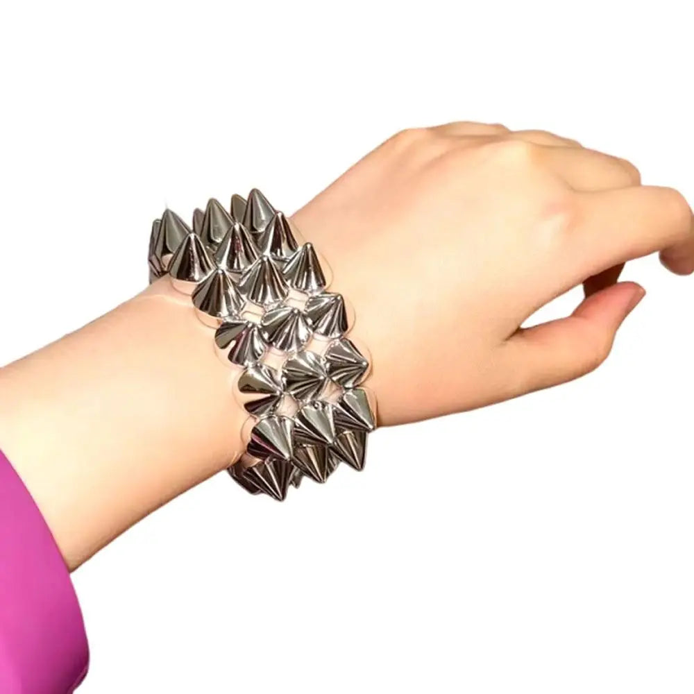 Triple Layer Spiked Y2K Punk Bangle – Chunky Wide Bracelet