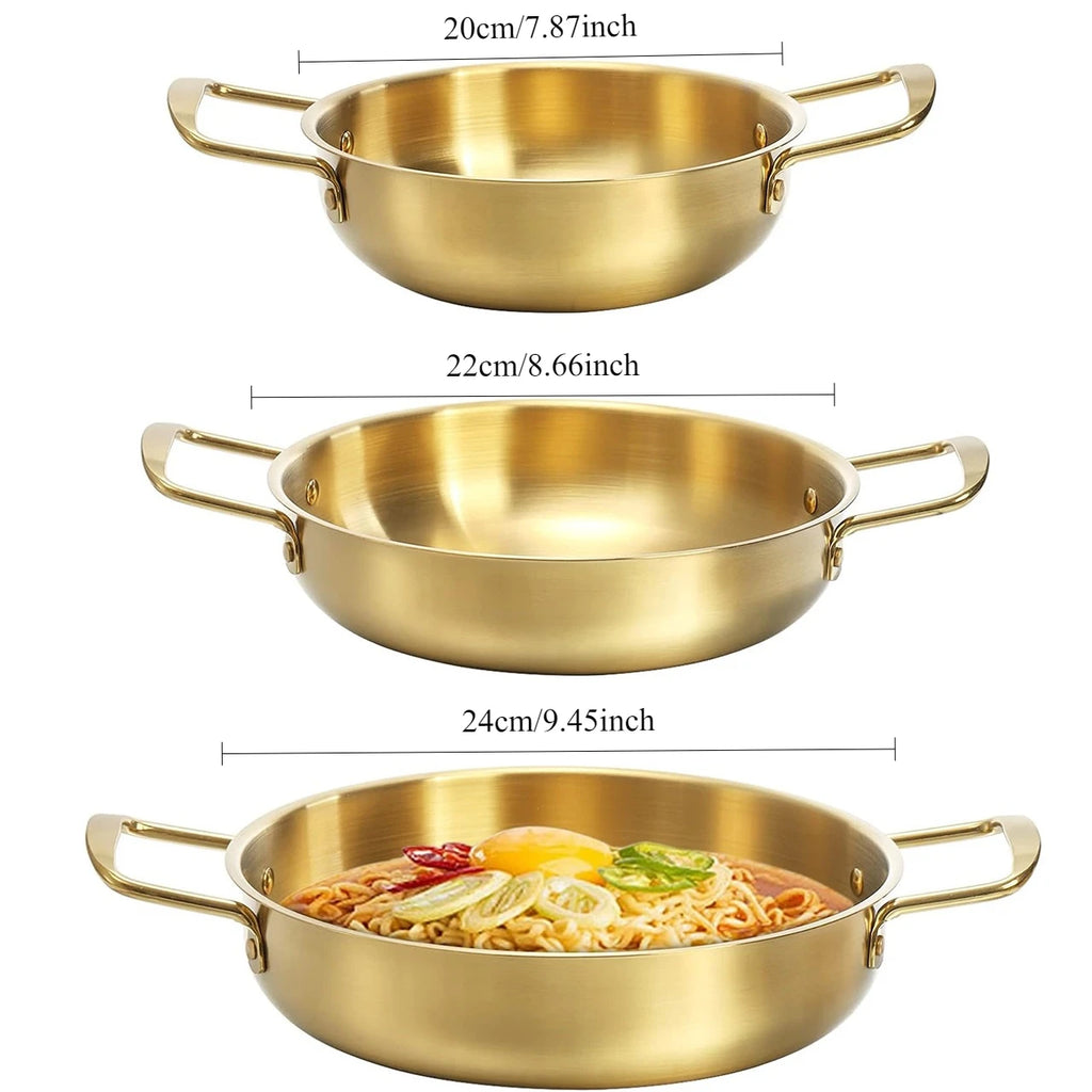 3-Piece Gold Korean Ramen Pot Set | Stainless Steel Cooking Pots Cookware Pot Set Nixie 3PCS