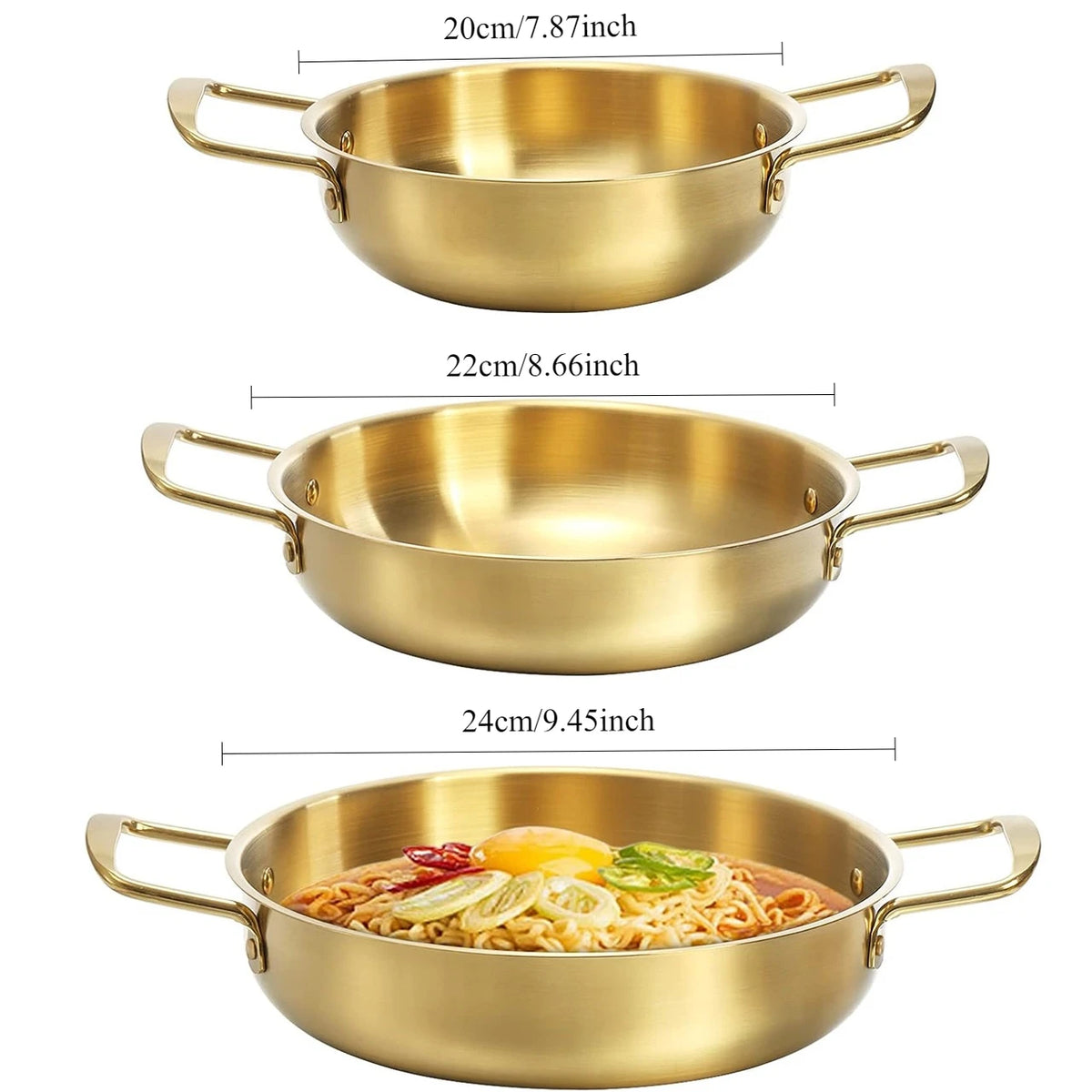 3-Piece Gold Korean Ramen Pot Set | Stainless Steel Cooking Pots Cookware Pot Set Nixie 3PCS