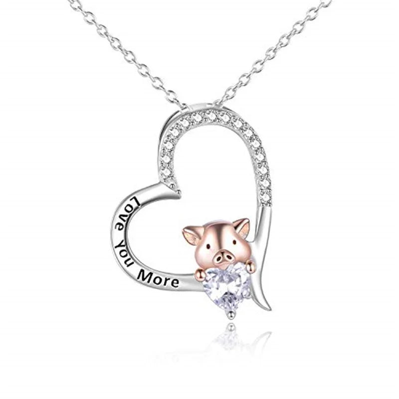 Silver Pig Heart Pendant Necklace – Cute Fashion Jewelry Gift Pendant Necklace Nixie Default Title