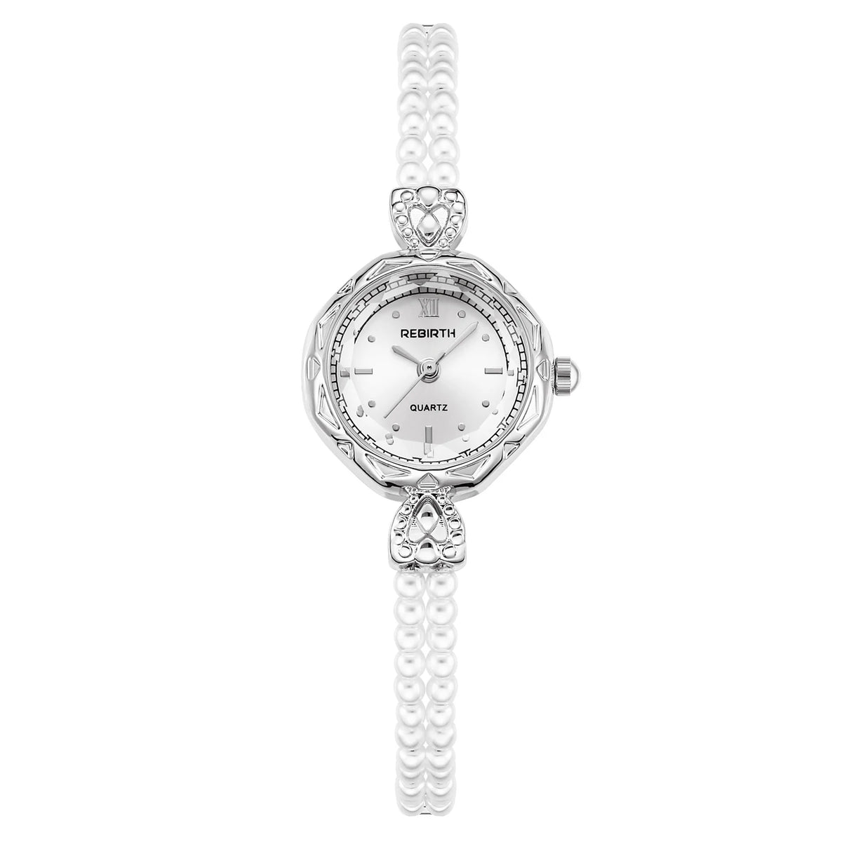 REBIRTH Pearl Bracelet Quartz Watch – Casual & Fashion Pearl Bracelet Watch Nixie Silver