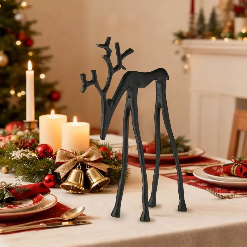 Black Reindeer Christmas Tabletop Sculpture | Modern Deer Ornament Christmas Tabletop Sculpture Nixie