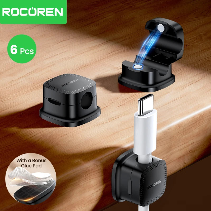 Rocoren Magnetic Cable Organizer 6PCS – Under Desk Wire Clips Cable Management Clips Nixie