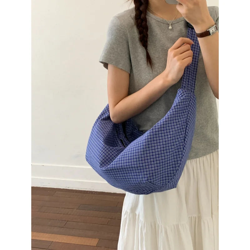Korean Plaid Canvas Tote Bag – Shoulder & Crossbody for Women Canvas Tote Bag Nixie