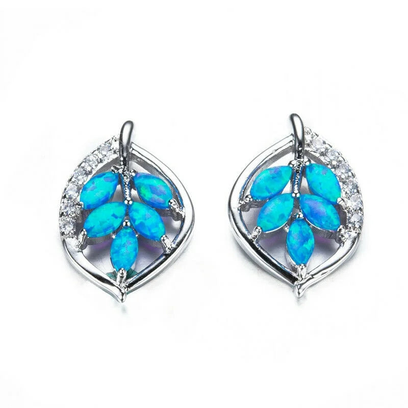Blue Simulated Opal Heart Stud Earrings with Rhinestones Stud Earrings Nixie Blue