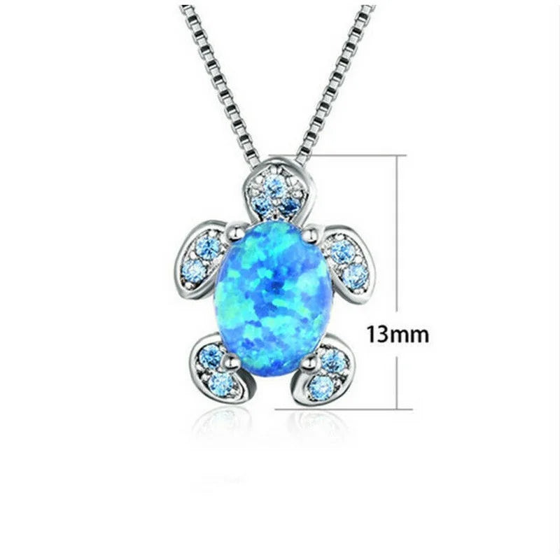 Blue Simulated Opal Turtle Pendant Necklace | Zinc Alloy Pendant Necklace Nixie