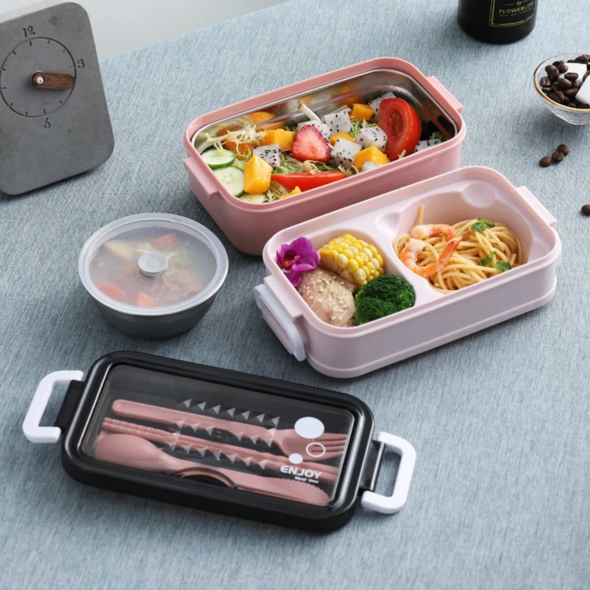1000ml Double Layer Microwave Lunch Box BPA Free + Cutlery