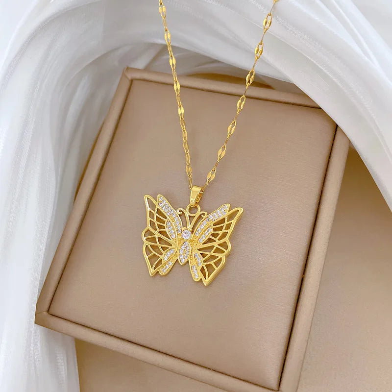 Butterfly Pendant Necklace Gold Plated Stainless Steel Women Pendant Necklace Nixie