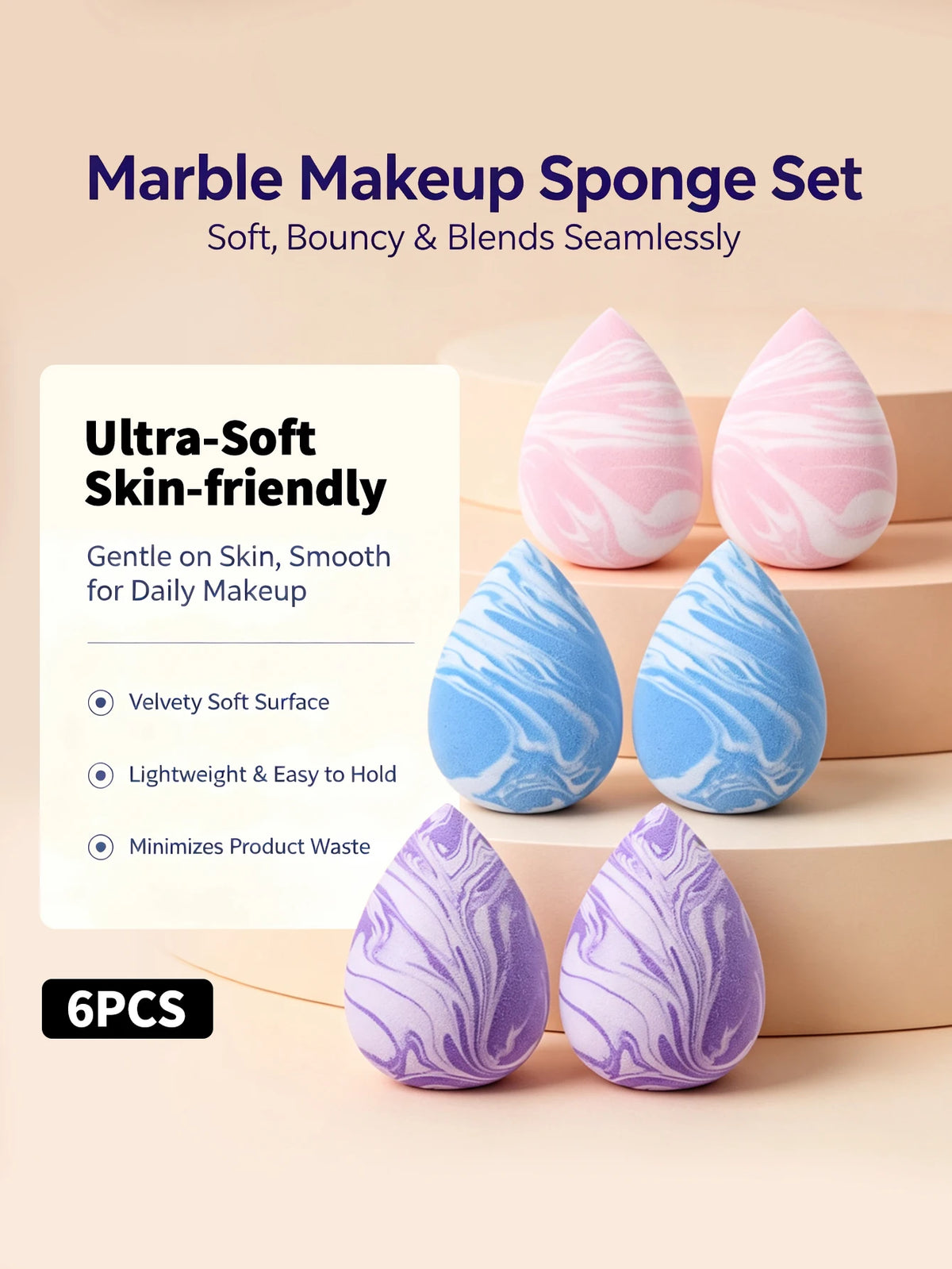 6PCS Latex-Free Makeup Sponges – Wet & Dry Foundation Blending Makeup Blending Sponge Nixie Pink