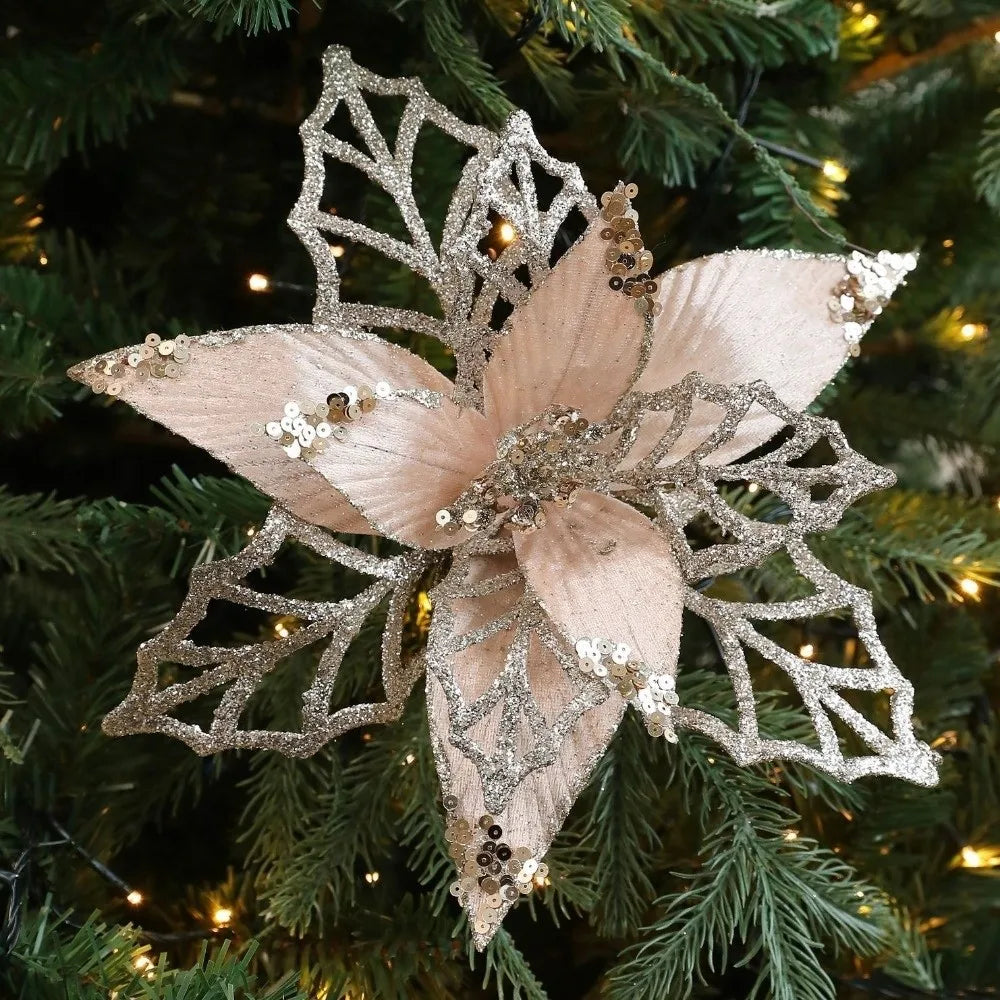 Large Glitter Artificial Poinsettia Christmas Flower Decoration Christmas Flower Decor Nixie