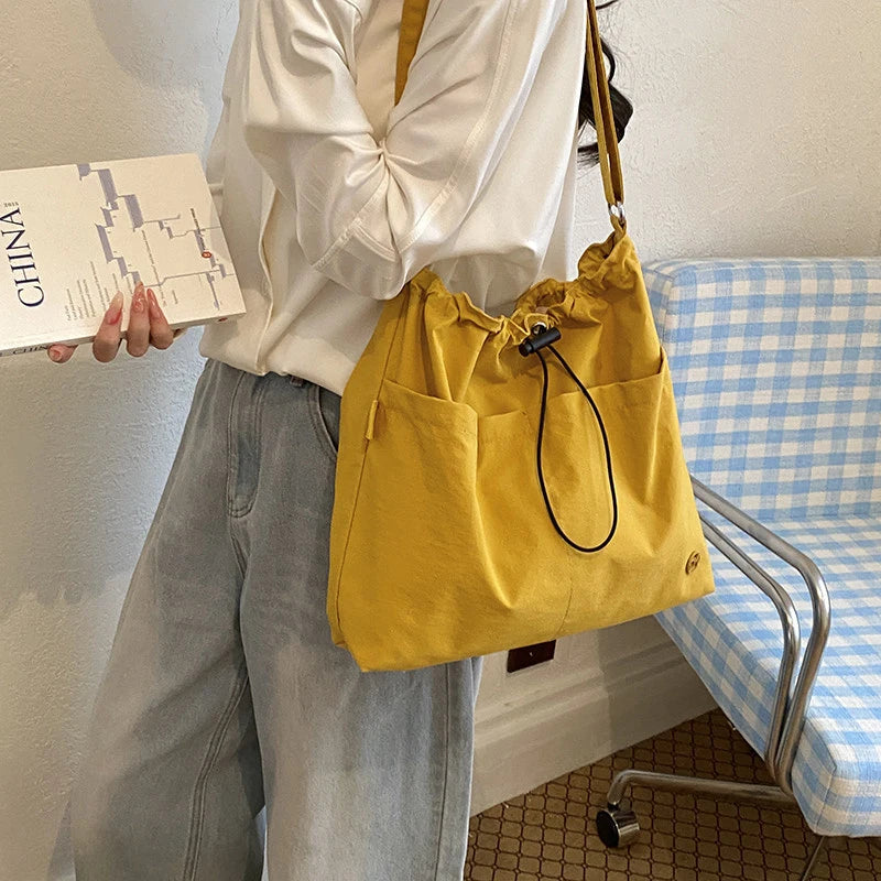 Women's Canvas Drawstring Bucket Bag – Large Capacity & Lightweight Canvas Bucket Bag Nixie