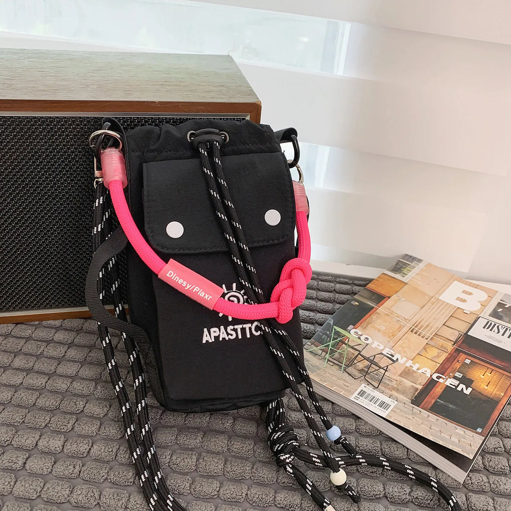 Color-Block Nylon Drawstring Crossbody Bag | Water Bottle Pocket