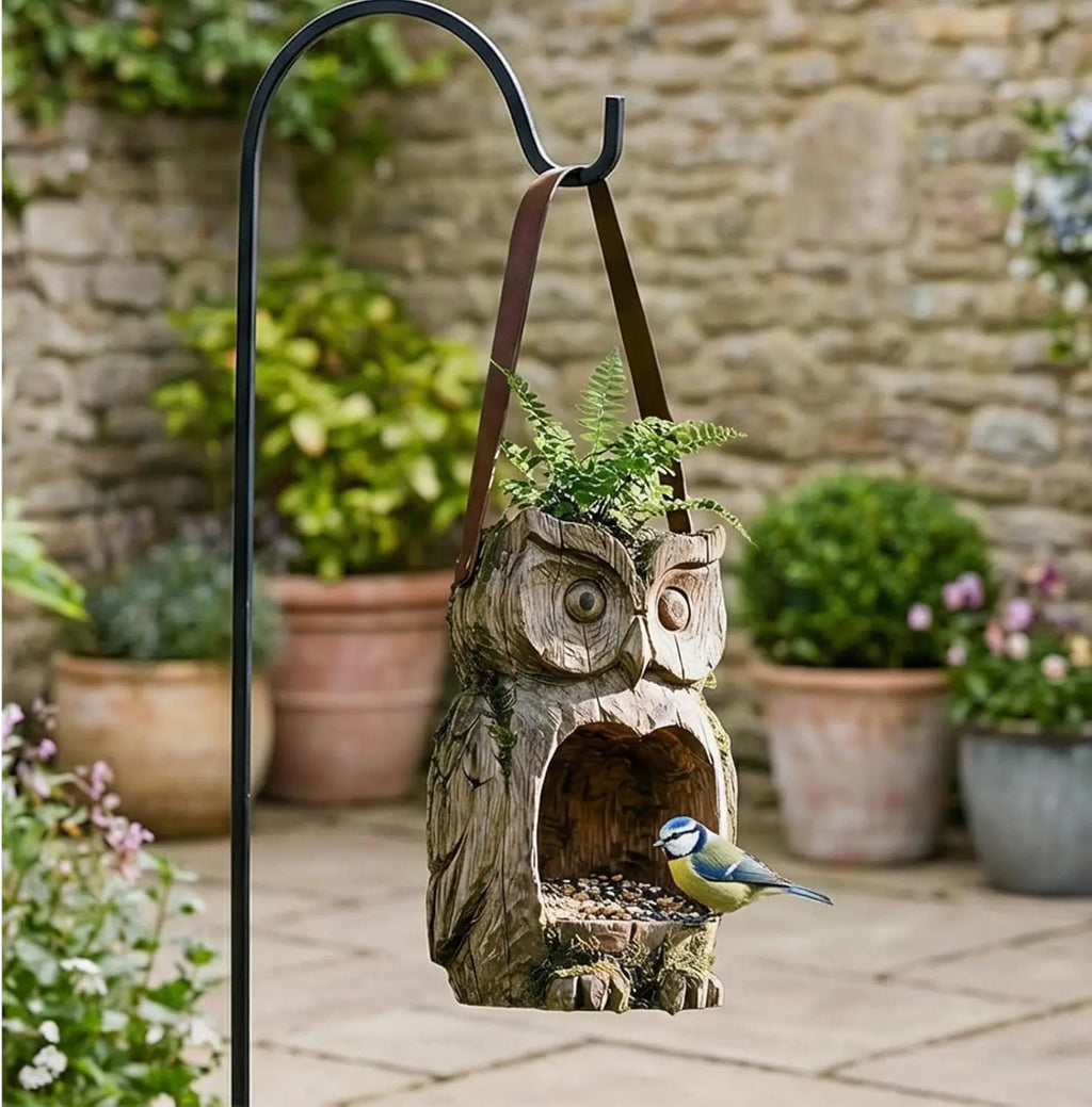 Owl Bird Feeder – Realistic Resin Hanging Feeder for Garden Hanging Bird Feeder Nixie