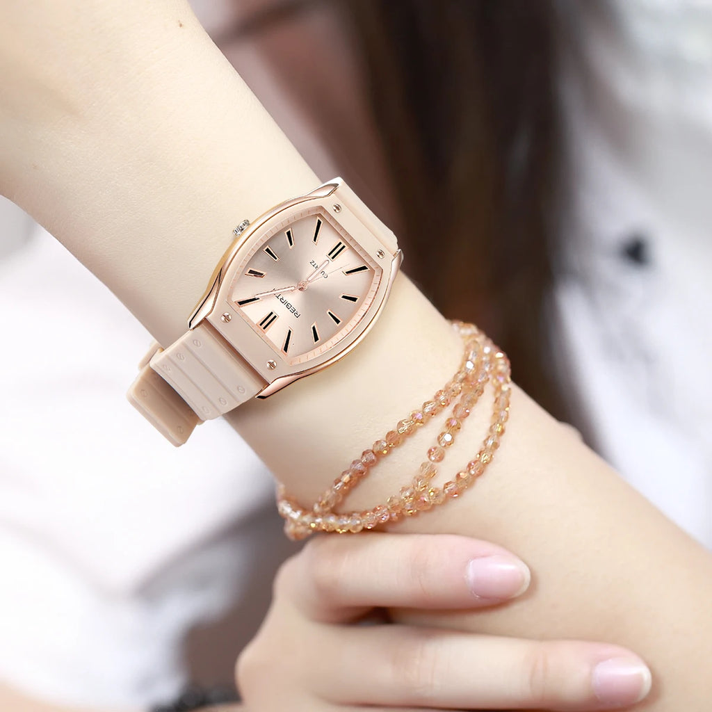REBIRTH Unisex Casual Quartz Watch – Silicone Strap Tonneau Dial Casual Quartz Watch Nixie