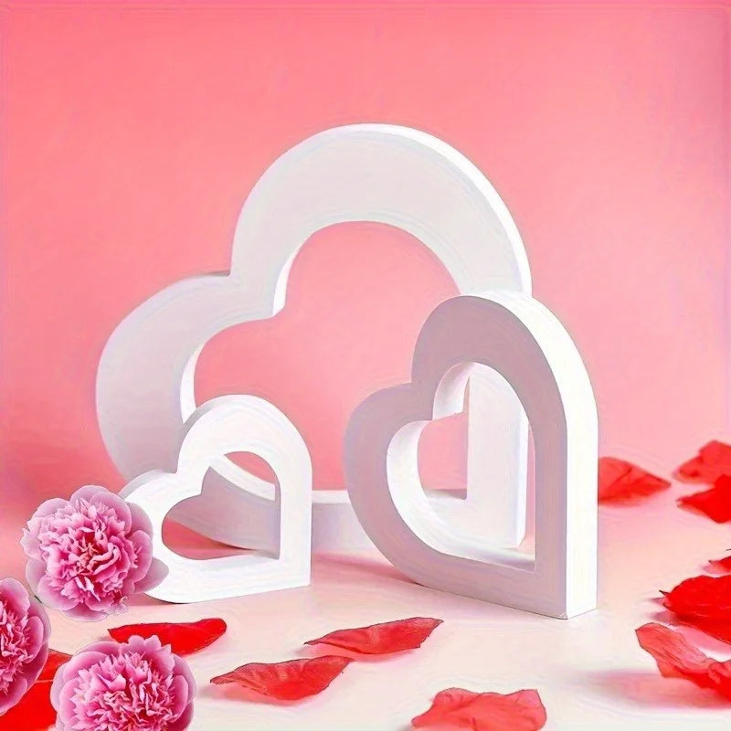 3Pcs White Heart Shaped PVC Decorations – Minimalist Décor Home Decoration Set Nixie