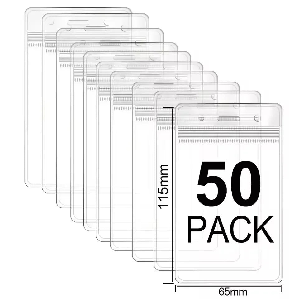 Waterproof ID Badge Holders with Resealable Zip – 1 to 50 Pack ID Badge Holder Nixie A-Clear 50PCS