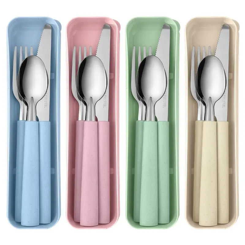 3-Piece Stainless Steel Portable Cutlery Set with Storage Box Portable Cutlery Set Nixie