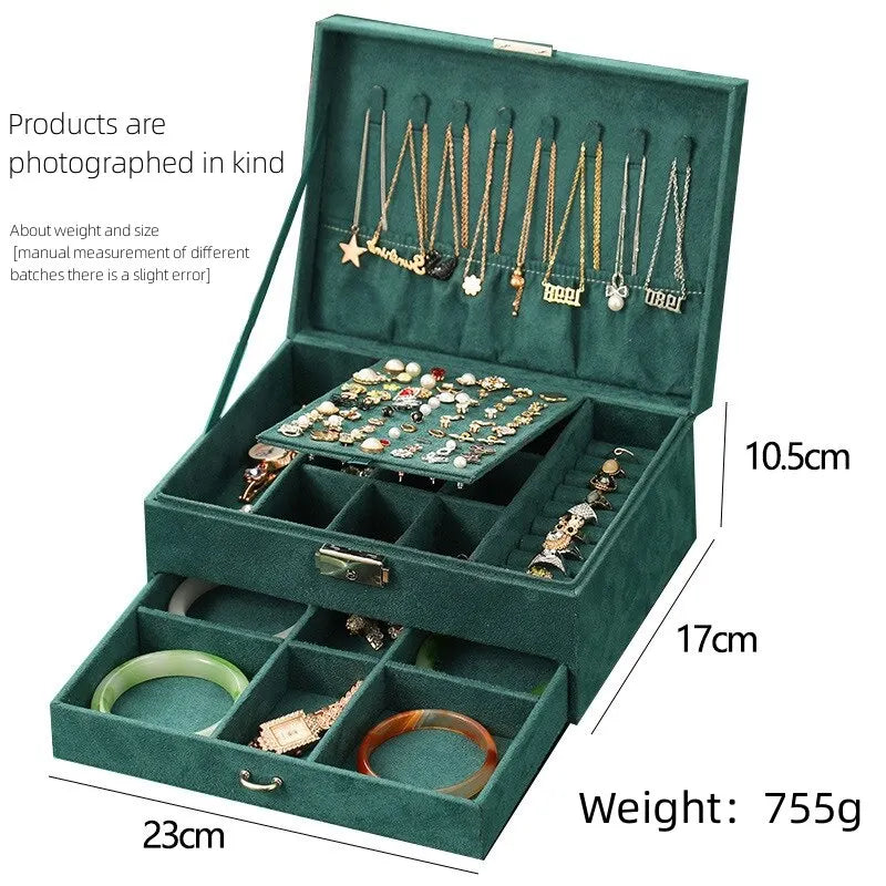 Luxury Vintage Dark Green Velvet Jewelry Box | Large Capacity Jewelry Storage Box Nixie