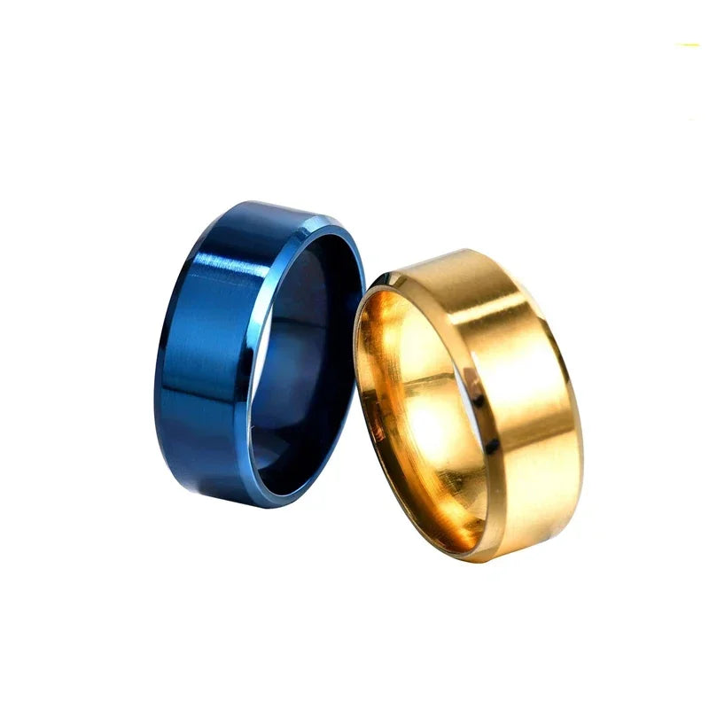 8mm Stainless Steel Plain Band Ring – Unisex Gold Silver Black Blue Plain Band Ring Nixie