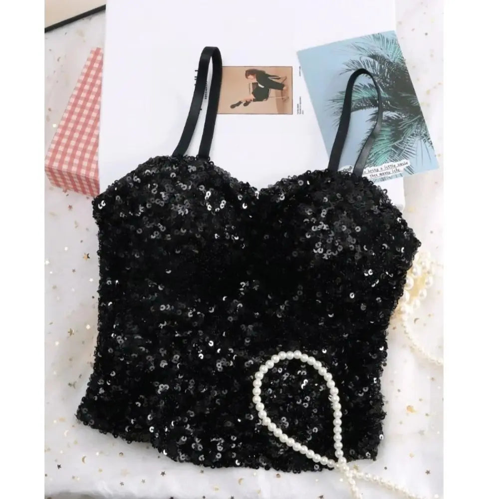 Women's Shiny Sequin Backless Wrap Tank Top | One Size