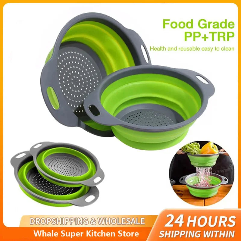 Collapsible Silicone Drain Basket – Foldable Colander Strainer Collapsible Colander Nixie