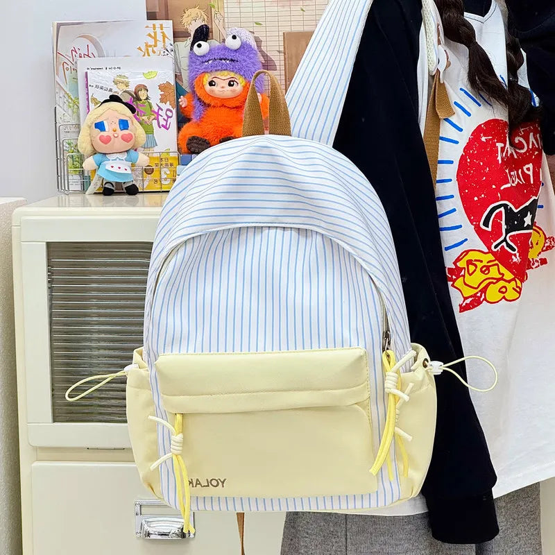 Korean Striped Polka Dot Nylon Backpack for Women | Nixie Women's Backpack Nixie