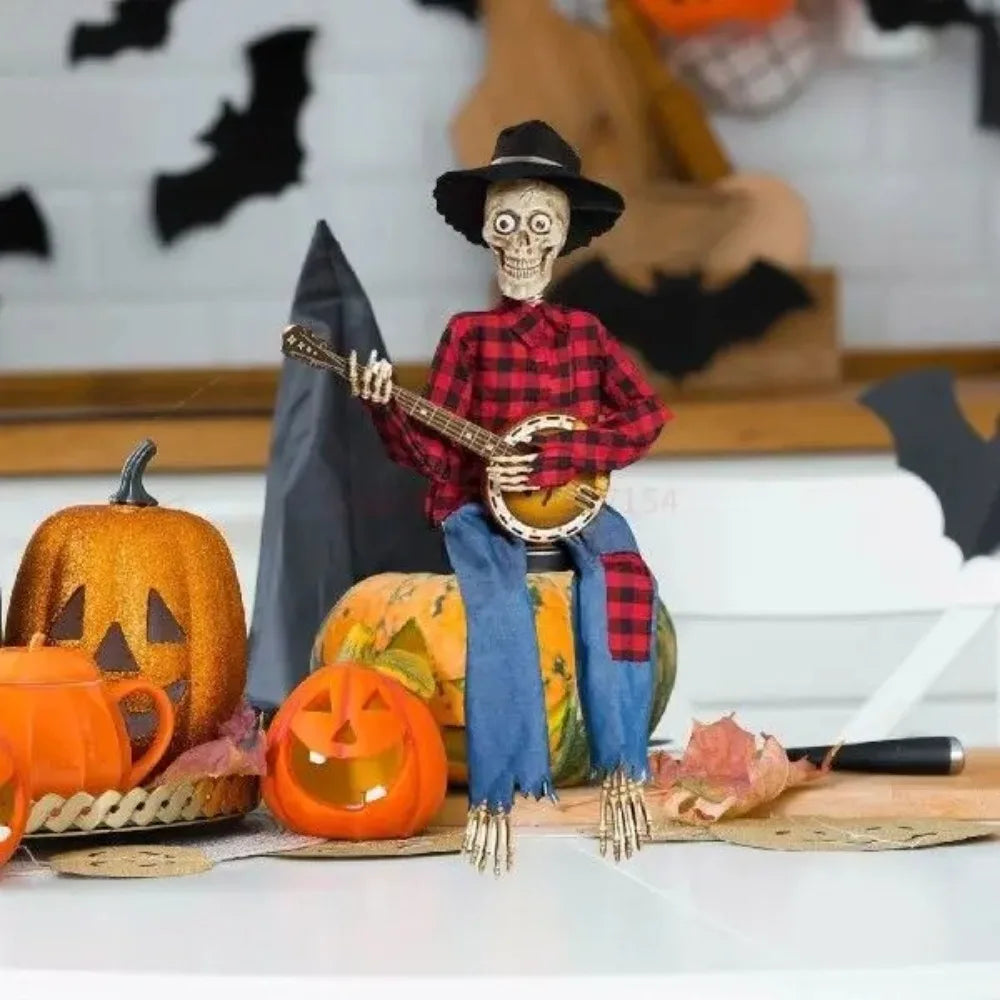Dueling Banjo Skeletons Glowing Halloween Figurine Decor Halloween Skeleton Figurine Nixie