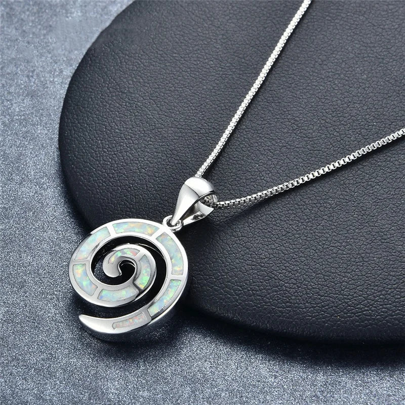 Fire Opal Spiral Shell Pendant Necklace – Silver Tone Women Pendant Necklace Nixie