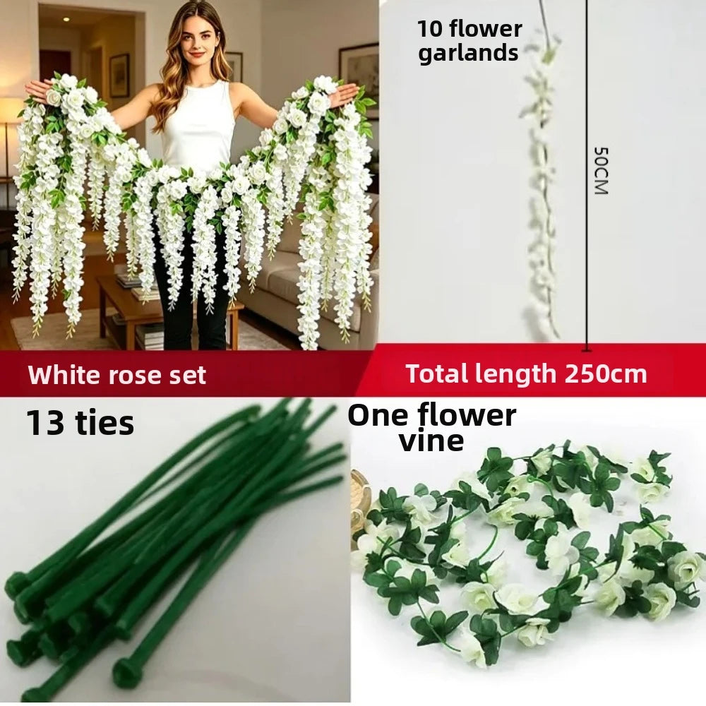 250cm Artificial White Rose Vine Garland – Wedding & Home Décor Artificial Flower Garland Nixie