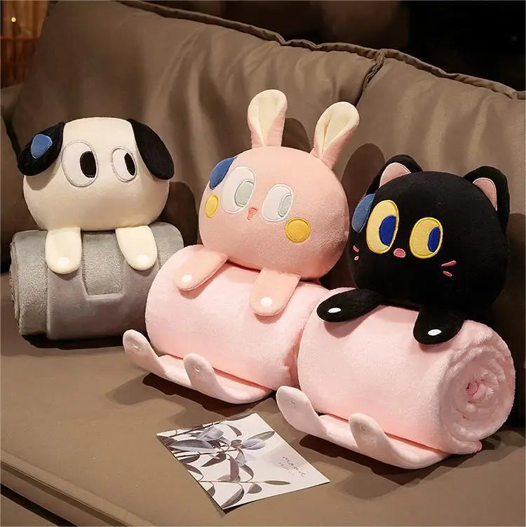 Cartoon 2-in-1 Throw Pillow Blanket – Soft Plush Foldable Nap Pillow Blanket Nixie