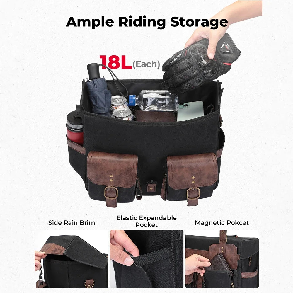 KEMITOUR 36L Retro Waxed Canvas Motorcycle Saddlebags Panniers Motorcycle Saddlebags Nixie
