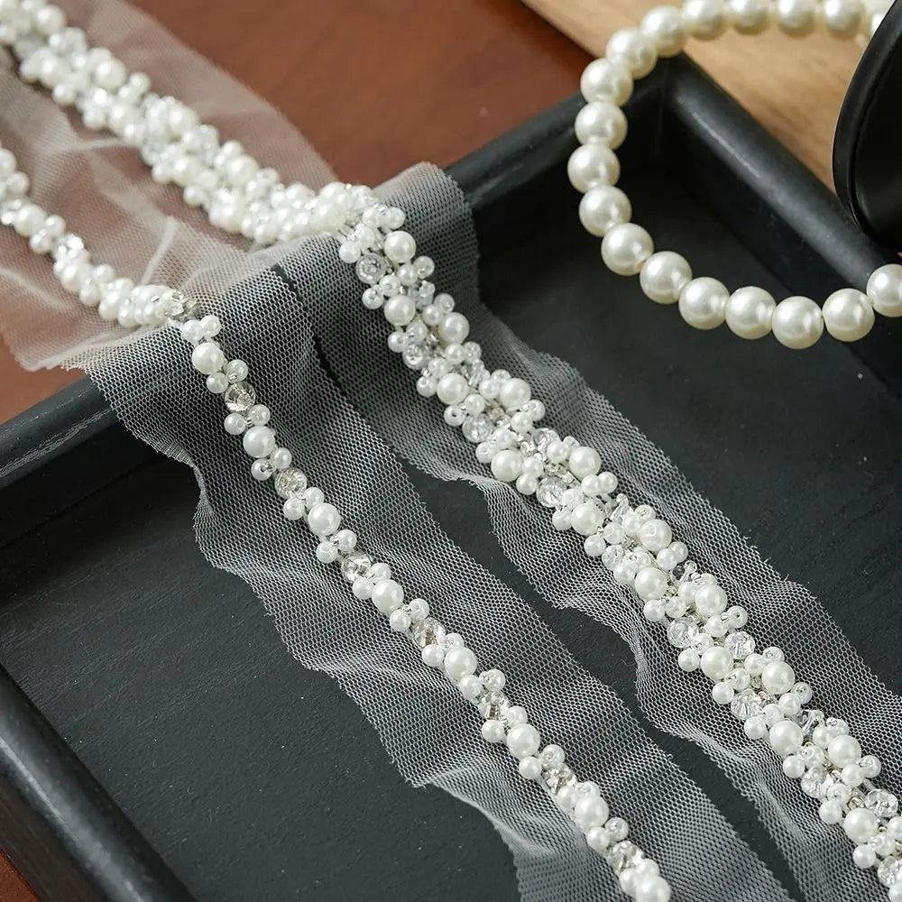Pearl Beaded Rhinestone Lace Trim Ribbon for DIY Sewing Lace Trim Ribbon Nixie