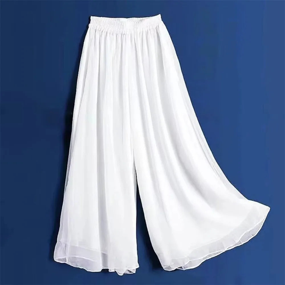 Women's Chiffon Wide Leg Dance Pants – Elastic Waist Yoga Trousers Wide Leg Dance Pants Nixie